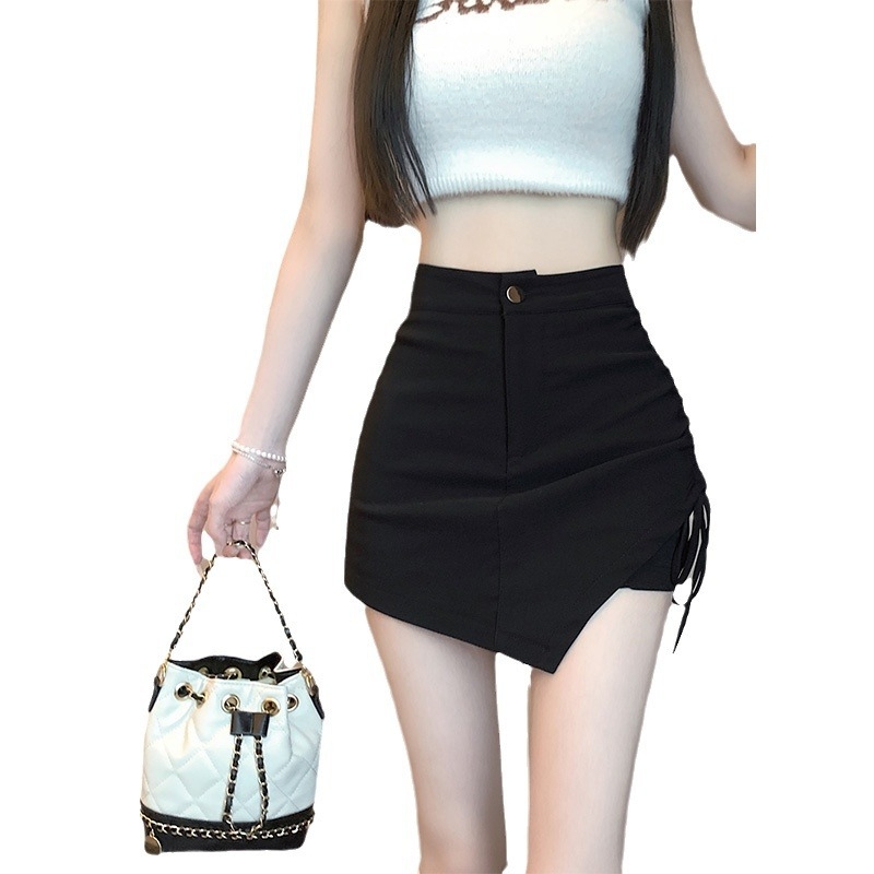 Női A-vonalú ujjatlan szoknya félmagas gallérral; pamut-poliészter keverék, rövid szoknya, nyári divat 2024