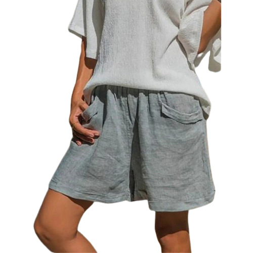 Дамски памучни къси панталони с еластична талия, свободна кройка и прав крак