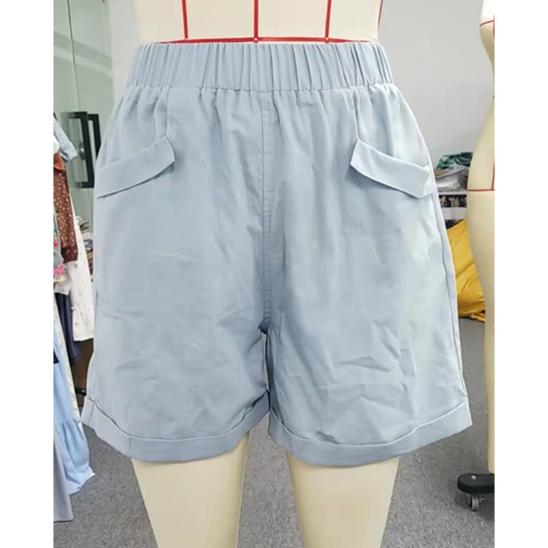 Дамски памучни къси панталони с еластична талия, свободна кройка и прав крак