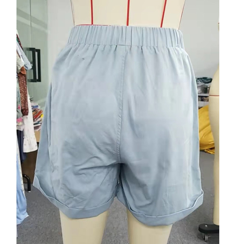 Дамски памучни къси панталони с еластична талия, свободна кройка и прав крак