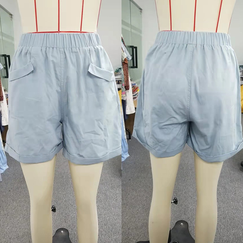 Дамски памучни къси панталони с еластична талия, свободна кройка и прав крак