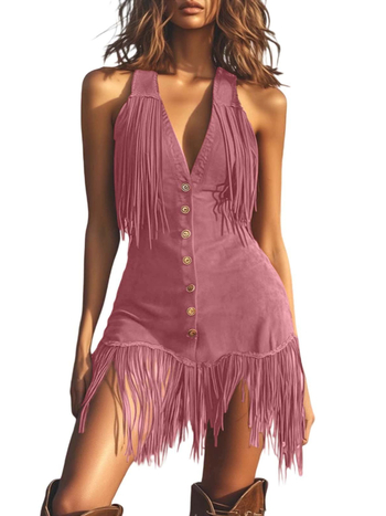 Φόρεμα από σουέδ με στυλ street-hipster, τιράντες, μεσαίου μήκους, ακανόνιστη φούστα