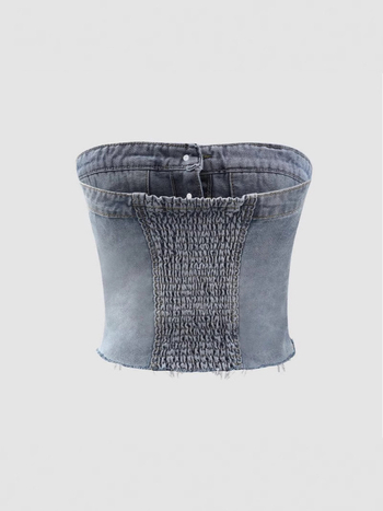 Mellkas-wrap felső, szoros szabású, vállpánt nélküli, mikroelasztikus, rendkívül rövid hosszúságú