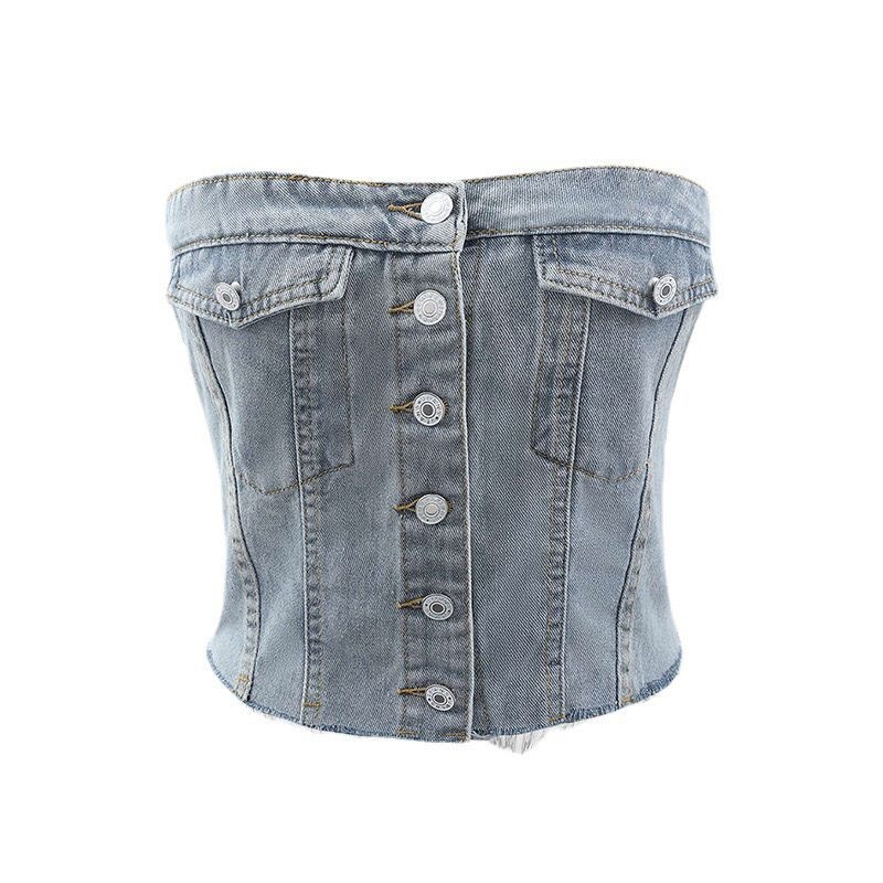 Mellkas-wrap felső, szoros szabású, vállpánt nélküli, mikroelasztikus, rendkívül rövid hosszúságú