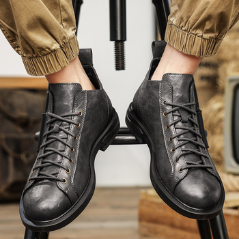 Μάρτιν μποτάκια για άνδρες, με στρογγυλή μύτη, μεσαίου ύψους, με κορδόνια, σόλα από καουτσούκ, άνω μέρος από δέρμα αγελάδας υψηλής ποιότητας