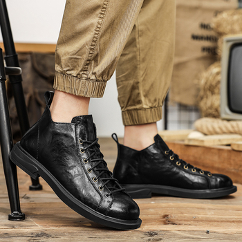 Μάρτιν μποτάκια για άνδρες, με στρογγυλή μύτη, μεσαίου ύψους, με κορδόνια, σόλα από καουτσούκ, άνω μέρος από δέρμα αγελάδας υψηλής ποιότητας