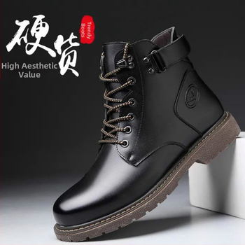 Ανδρικά μποτάκια Martin για χειμώνα, στρογγυλή μύτη, πάνω μέρος από μικροϊνες, σόλα καουτσούκ, εσωτερική επένδυση από τεχνητή γούνα, πέλμα PU