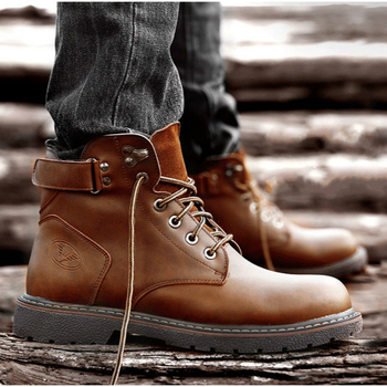 Ανδρικά μποτάκια Martin για χειμώνα, στρογγυλή μύτη, πάνω μέρος από μικροϊνες, σόλα καουτσούκ, εσωτερική επένδυση από τεχνητή γούνα, πέλμα PU