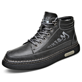 Ανδρικά δερμάτινα υψηλά μποτάκια με φλις επένδυση, ζεστά, αντιολισθητική σόλα από καουτσούκ, άνω μέρος: microfiber δέρμα, παχύτερη κατασκευή (Αντιολισθητικό, Θερμό; Άνω: microfiber δέρμα; Σόλα: καουτσούκ; Πάχος: παχύ)