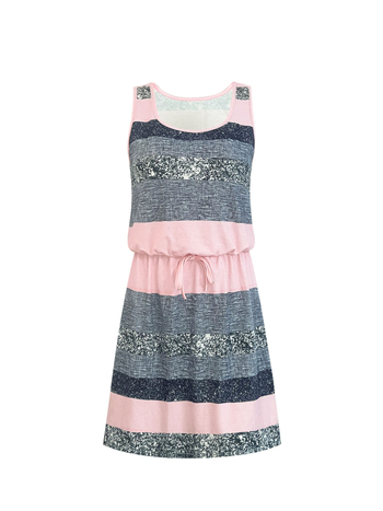 Φόρεμα χωρίς μανίκια με ριγέ εκτύπωση, U-λαιμό, τιράντες, ελαστική μέση, πολυεστερ-σπαντέξ ανάμιξη