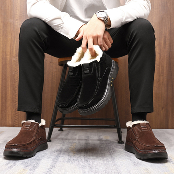 Ανδρικές παντόφλες για τον χειμώνα — χειροποίητες ραμμένες, ζεστές, βελούδινο επάνω μέρος, καουτσούκ σόλα