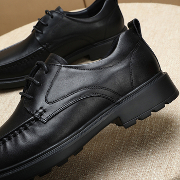 Ανδρικά χειροποίητα δερμάτινα παπούτσια, δέρμα πρώτης στρώσης, δερμάτινος πάτος, μαλακή σόλα καουτσούκ-αφρού, μυτερή μύτη, κορδόνια