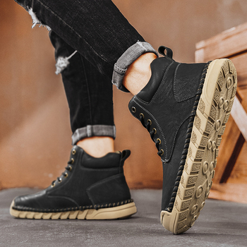 Ανδρικά μποτάκια Martin από αγελαδινό δέρμα, καουτσούκ σόλα, στρογγυλή μύτη, χαμηλός άξονας