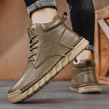 Ανδρικά μποτάκια Martin από αγελαδινό δέρμα, καουτσούκ σόλα, στρογγυλή μύτη, χαμηλός άξονας