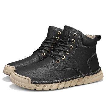 Ανδρικά μποτάκια Martin από αγελαδινό δέρμα, καουτσούκ σόλα, στρογγυλή μύτη, χαμηλός άξονας