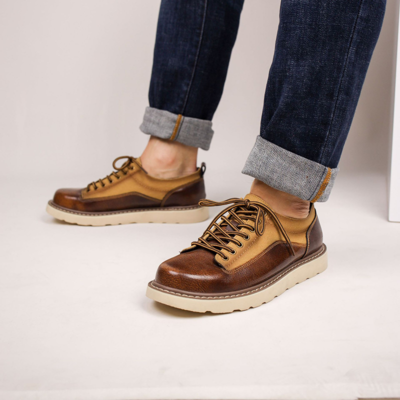 Ανδρικά Παπούτσια Γνήσιο Δέρμα, Καθημερινά Παπούτσια από Δέρμα Με Υδάτινο Βάψισμα, Αντιολισθητική Σόλα με Απορρόφηση Κρούσης, Χαμηλό Τακούνι 1–3 cm, Στυλ Άνοιξης