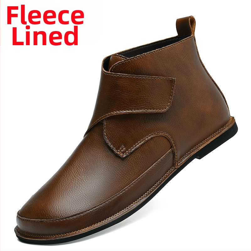 Ανδρικά μποτάκια Martin από δέρμα μοσχαρίσιο, με καουτσούκ σόλα, φλις επένδυση και Velcro κούμπωμα.