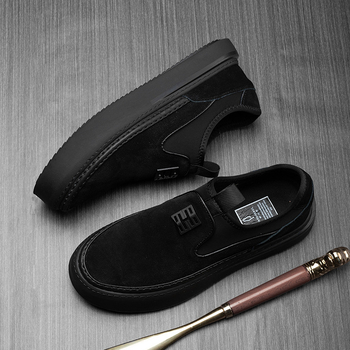 Ανδρικά loafers από γνήσιο δέρμα, slip-on, διαπνέοντα, επάνω μέρος από δέρμα πρώτης στρώσης, στρογγυλή μύτη, καουτσούκ σόλα, χαμηλό τακούνι, φθινοπωρινή χρήση