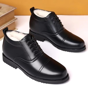 Χειμερινές ζεστές παντόφλες για εσωτερικούς χώρους με ψηλό ύψος, επένδυση από fleece, πάνω μέρος από συνθετικό δέρμα και σόλα από καουτσούκ