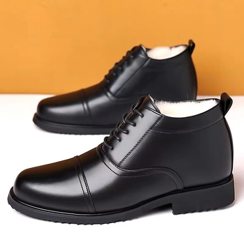 Χειμερινές ζεστές παντόφλες για εσωτερικούς χώρους με ψηλό ύψος, επένδυση από fleece, πάνω μέρος από συνθετικό δέρμα και σόλα από καουτσούκ