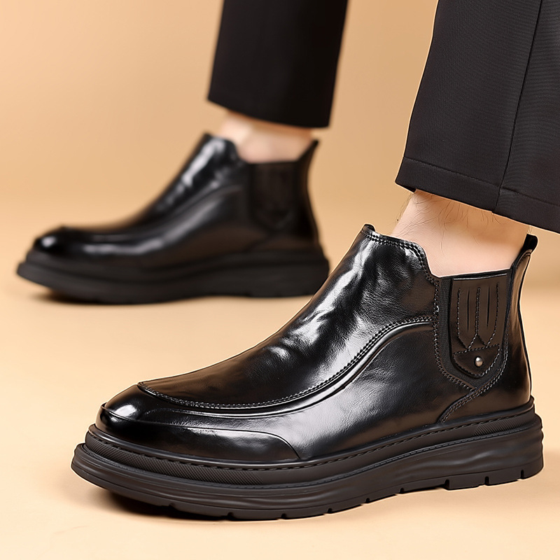 Ανδρικά κοντά δερμάτινα μποτάκια, casual Chelsea στιλ, με πάνω μέρος και σόλα από γνήσιο δέρμα, λανσαρισμένα φθινόπωρο 2024