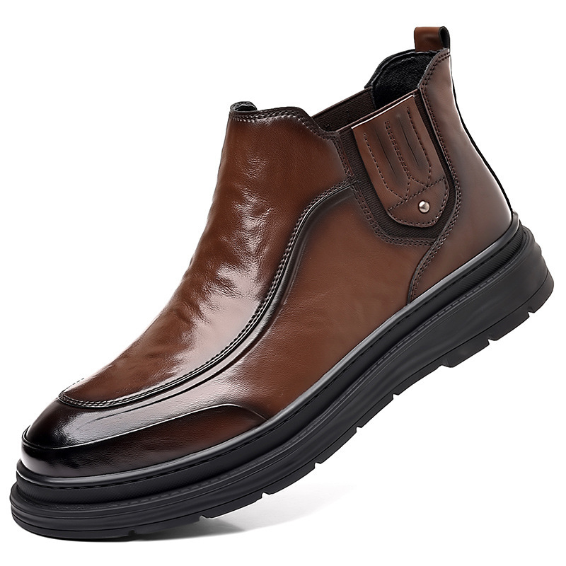 Ανδρικά κοντά δερμάτινα μποτάκια, casual Chelsea στιλ, με πάνω μέρος και σόλα από γνήσιο δέρμα, λανσαρισμένα φθινόπωρο 2024
