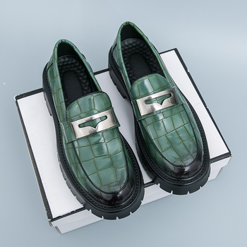 Ανδρικοί δερμάτινοι loafers με παχιά σόλα, slip-on, PU επάνω, καουτσούκ σόλα, ελαστικό κλείσιμο, στρογγυλή μύτη