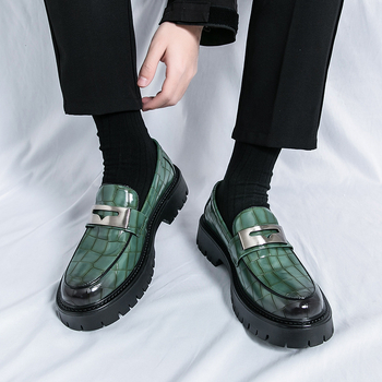 Ανδρικοί δερμάτινοι loafers με παχιά σόλα, slip-on, PU επάνω, καουτσούκ σόλα, ελαστικό κλείσιμο, στρογγυλή μύτη