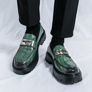 Ανδρικοί δερμάτινοι loafers με παχιά σόλα, slip-on, PU επάνω, καουτσούκ σόλα, ελαστικό κλείσιμο, στρογγυλή μύτη