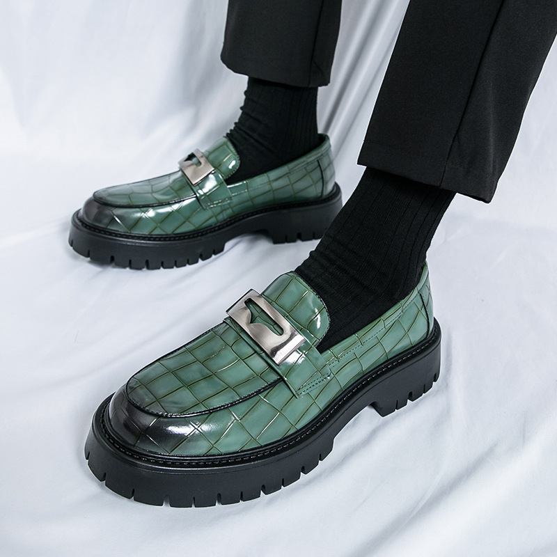 Muški kožni loaferi s debelim potplatom, slip-on, PU gornji dio, gumena potplata, elastično zatvaranje, okrugli vrh
