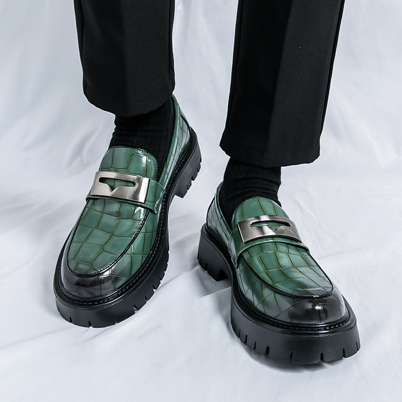 Muški kožni loaferi s debelim potplatom, slip-on, PU gornji dio, gumena potplata, elastično zatvaranje, okrugli vrh