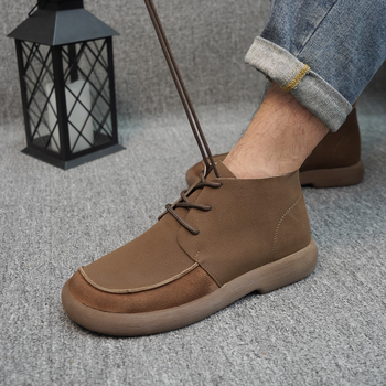 Martin μποτάκια για άνδρες, γνήσιο δέρμα επάνω, εσωτερικό από δέρμα αγελάδας, σόλα καουτσούκ, ψηλός άξονας