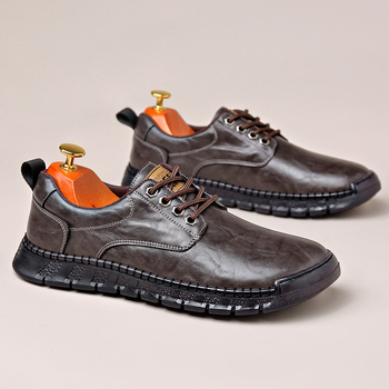 Ανδρικά casual δερμάτινα παπούτσια, σόλα από καουτσούκ, επάνω μέρος από δέρμα δεύτερου στρώματος, PU εσωτερικός πάτος με επένδυση από δίχτυ, κορδόνια