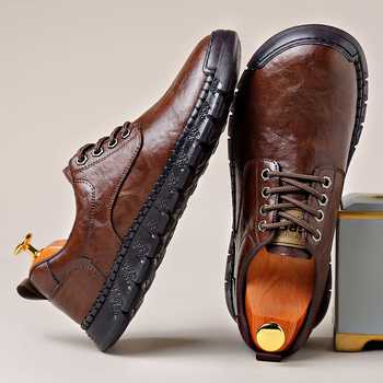 Ανδρικά casual δερμάτινα παπούτσια, σόλα από καουτσούκ, επάνω μέρος από δέρμα δεύτερου στρώματος, PU εσωτερικός πάτος με επένδυση από δίχτυ, κορδόνια
