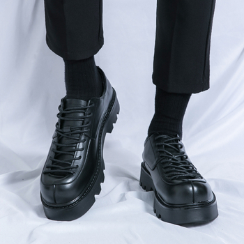 Ανδρικά δερμάτινα loafers με χοντρή σόλα, στρογγυλή μύτη, PU επάνω, καουτσούκ σόλα, επιχειρηματικό στυλ για καθημερινή χρήση, άνοιξη 2025