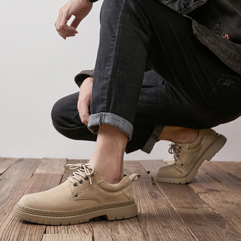 Ανδρικά δερμάτινα παπούτσια εργασίας, επάνω μέρος από δέρμα αγελάδας, αντιολισθητική σόλα και απορρόφηση κραδασμών, χαμηλού ύψους με παχιά ραμμένη σόλα, casual στυλ