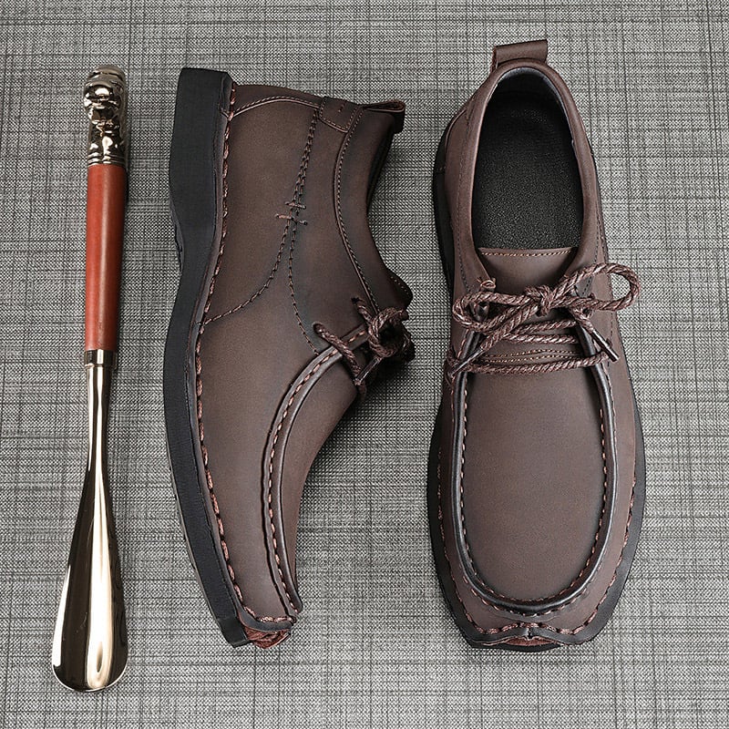 Ανδρικά παπούτσια εργασίας με εσωτερική αύξηση ύψους, επάνω μέρος από δέρμα βοείου, αντιολισθητική σόλα, απορρόφηση κραδασμών, χαμηλό τακούνι 1-3 cm