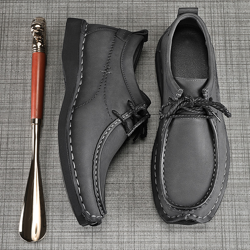 Ανδρικά παπούτσια εργασίας με εσωτερική αύξηση ύψους, επάνω μέρος από δέρμα βοείου, αντιολισθητική σόλα, απορρόφηση κραδασμών, χαμηλό τακούνι 1-3 cm