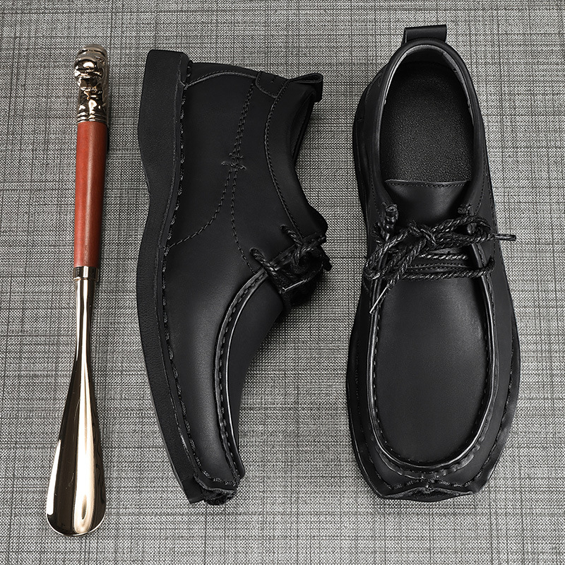 Ανδρικά παπούτσια εργασίας με εσωτερική αύξηση ύψους, επάνω μέρος από δέρμα βοείου, αντιολισθητική σόλα, απορρόφηση κραδασμών, χαμηλό τακούνι 1-3 cm