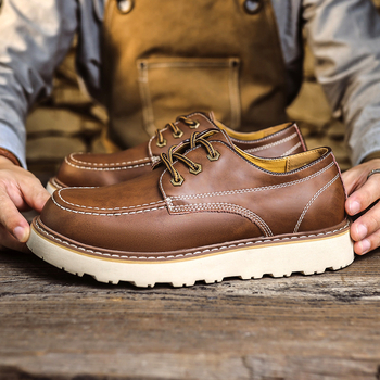 Ανδρικά δερμάτινα χαμηλού ύψους παπούτσια, διπλού στρώματος δέρμα αγελάδας, αντιολισθητική σόλα από καουτσούκ, μεσαίο ύψος τακουνιού 3–5 cm, εξωτερικού χώρου