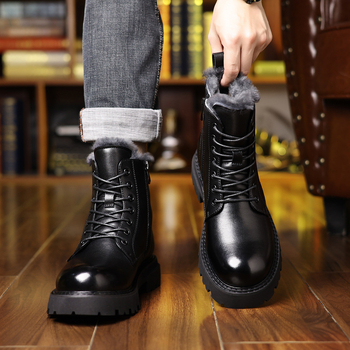 Ανδρικά χειμερινά μποτάκια, ψηλά, επάνω μέρος από γνήσιο δέρμα, δέρμα βοδιού, σε στυλ Μάρτιν