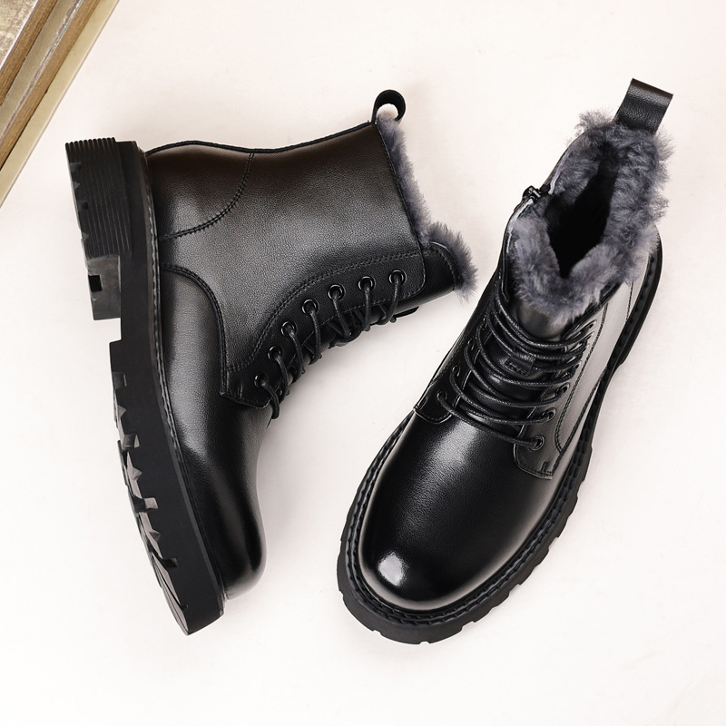 Ανδρικά χειμερινά μποτάκια, ψηλά, επάνω μέρος από γνήσιο δέρμα, δέρμα βοδιού, σε στυλ Μάρτιν