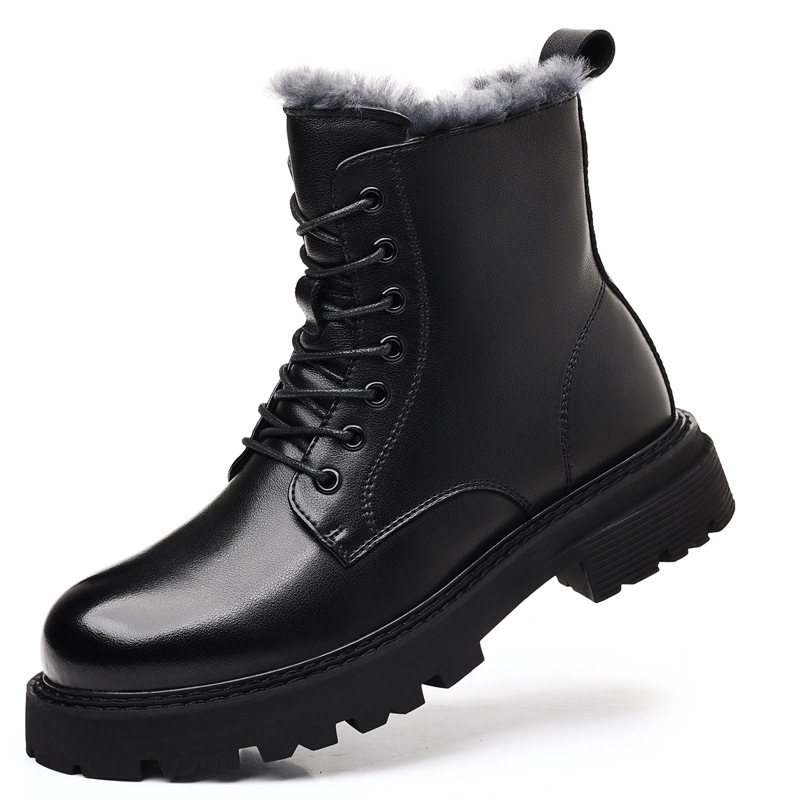 Ανδρικά χειμερινά μποτάκια, ψηλά, επάνω μέρος από γνήσιο δέρμα, δέρμα βοδιού, σε στυλ Μάρτιν