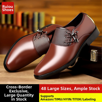 Ανδρικά δερμάτινα παπούτσια για επιχειρηματικό στυλ — PU άνω μέρος, καουτσούκ σόλα, δερμάτινο καπάκι δαχτύλου, χαμηλό ύψος, καλοκαίρι 2025