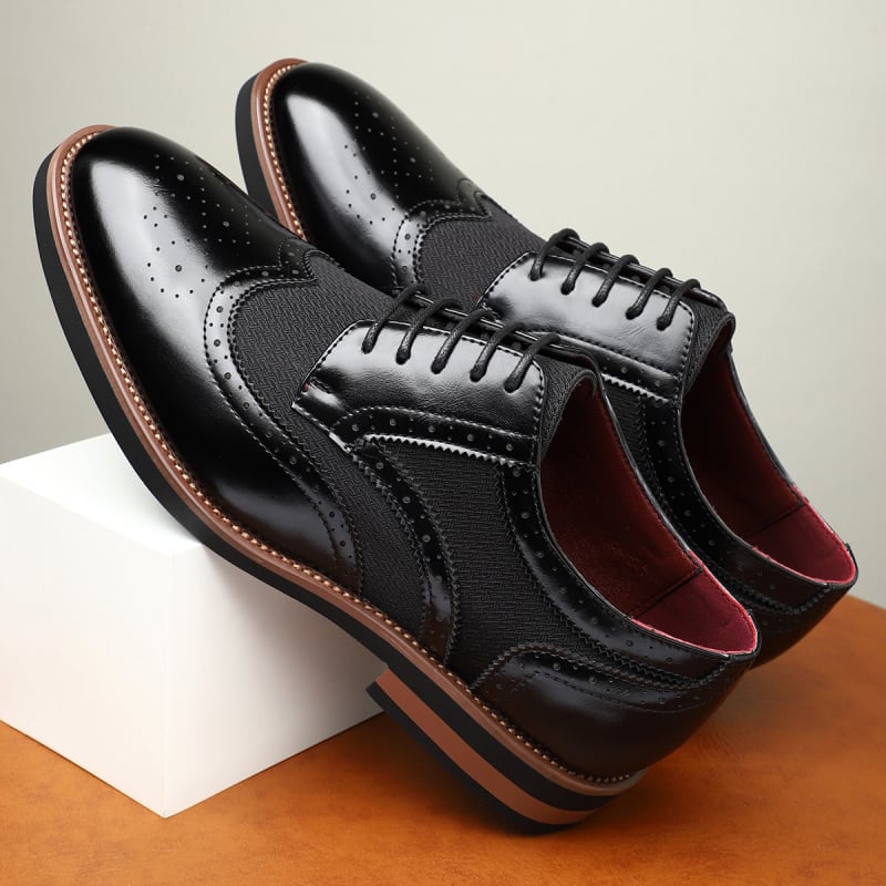 Pantofi brogue din piele pentru bărbați, stil britanic, confortabili și respirabili, căptușeală din blană de iepure, cu șireturi