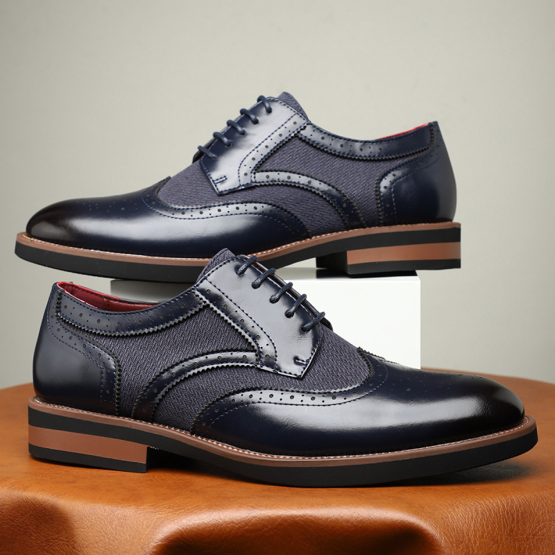 Pantofi brogue din piele pentru bărbați, stil britanic, confortabili și respirabili, căptușeală din blană de iepure, cu șireturi