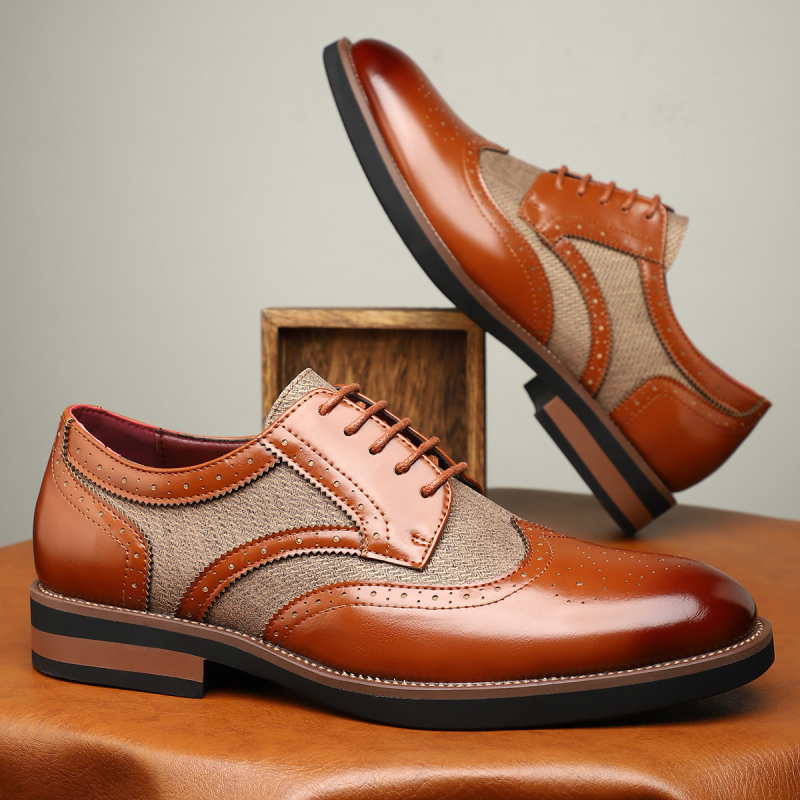 Pantofi brogue din piele pentru bărbați, stil britanic, confortabili și respirabili, căptușeală din blană de iepure, cu șireturi