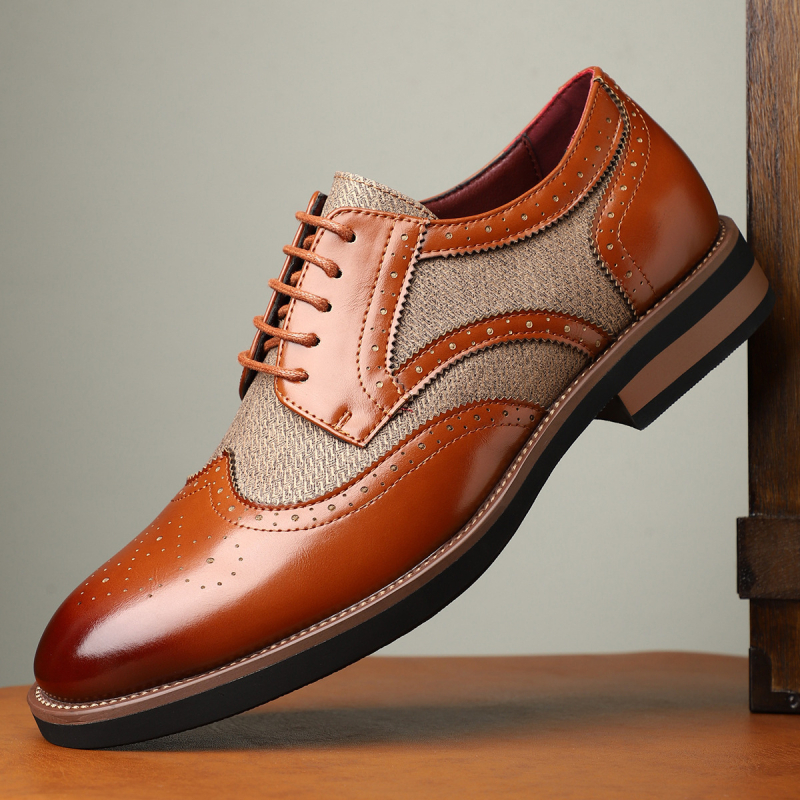 Pantofi brogue din piele pentru bărbați, stil britanic, confortabili și respirabili, căptușeală din blană de iepure, cu șireturi