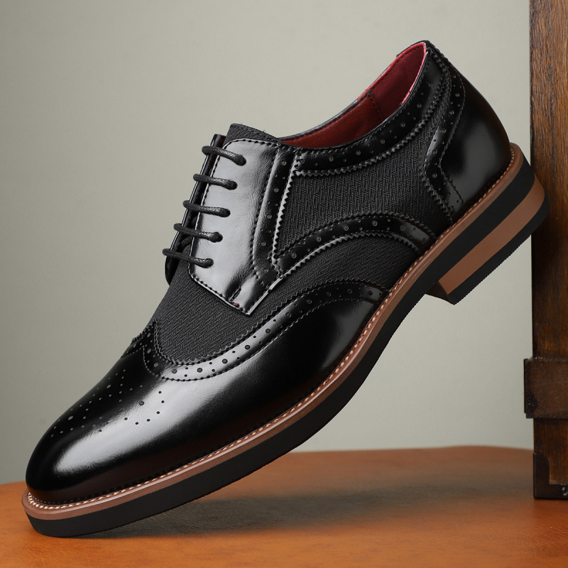 Pantofi brogue din piele pentru bărbați, stil britanic, confortabili și respirabili, căptușeală din blană de iepure, cu șireturi