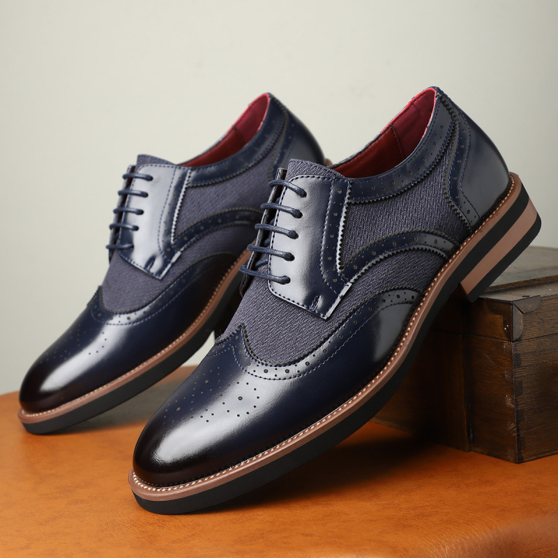Pantofi brogue din piele pentru bărbați, stil britanic, confortabili și respirabili, căptușeală din blană de iepure, cu șireturi